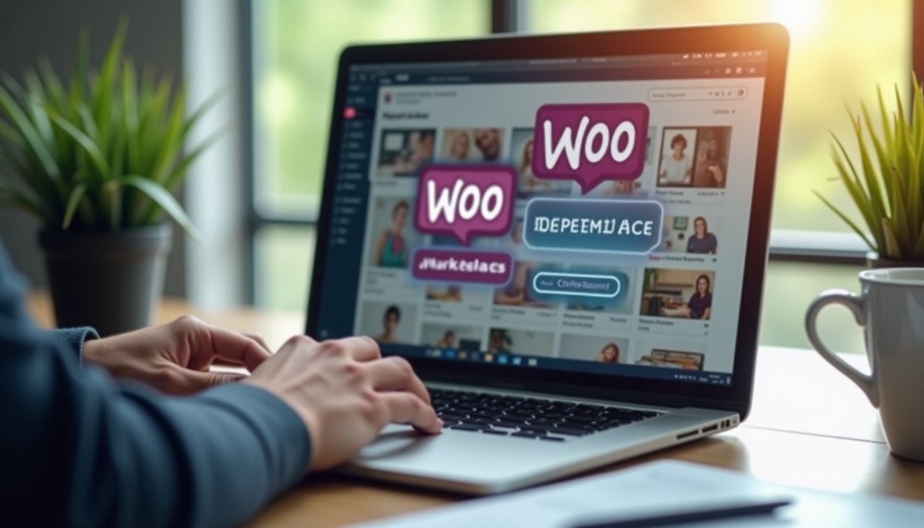 Integracja Allegro z WooCommerce na ekranie laptopa w biurze