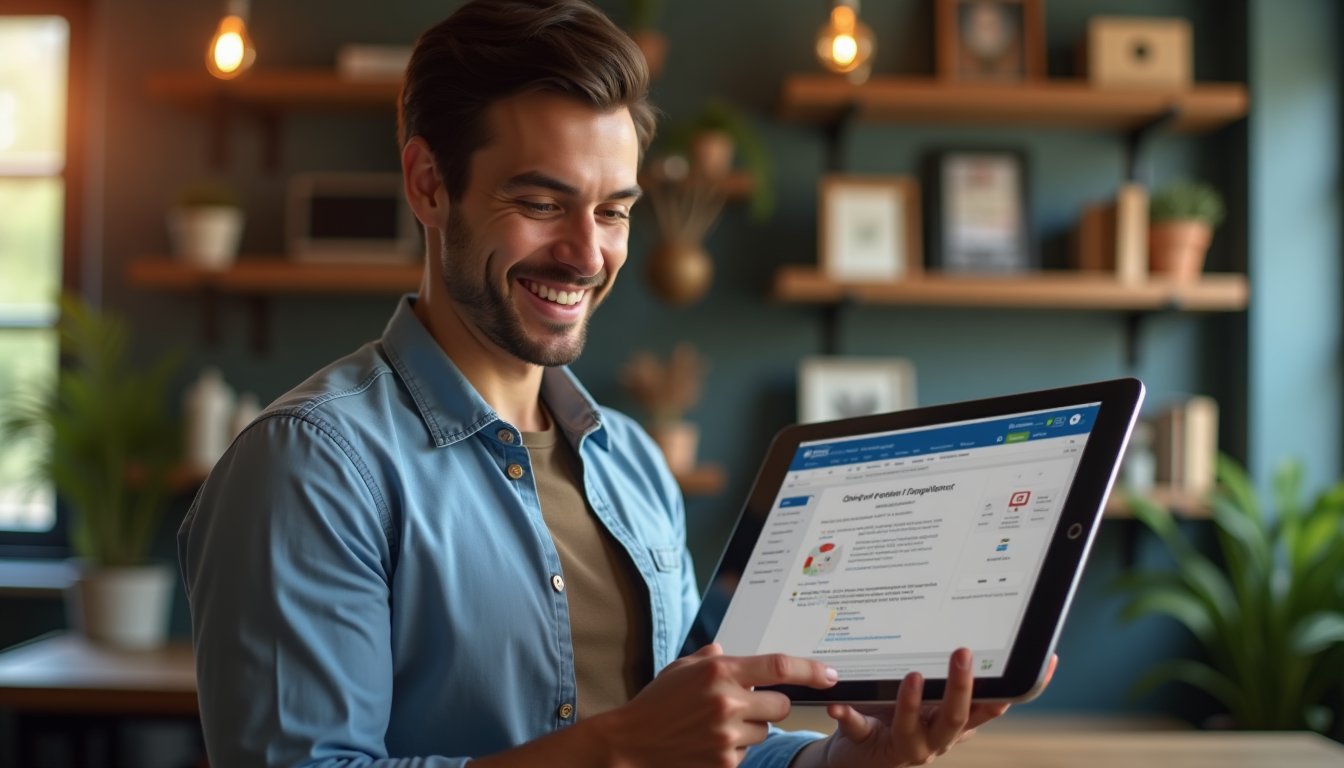 Właściciel firmy analizuje wyniki sztucznej inteligencji w marketingu