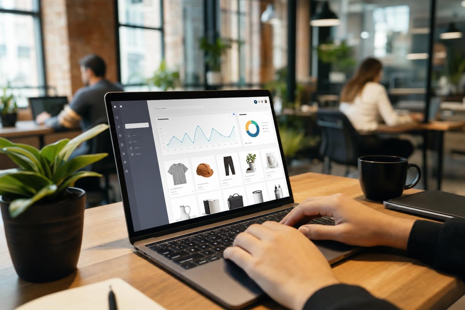 Porównanie platform WooCommerce vs Shoper na ekranie laptopa